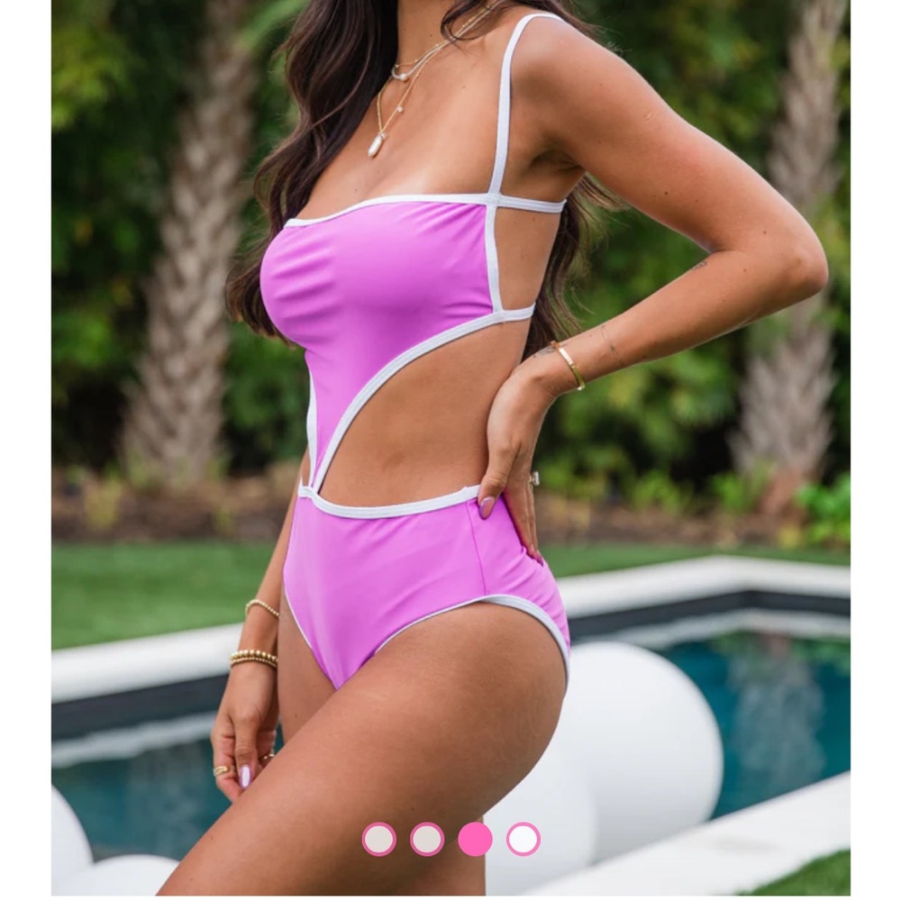 Pursue Your Passion Purple Cutout One Piece Swimsuit - NWOT - Picture 2 of 3
